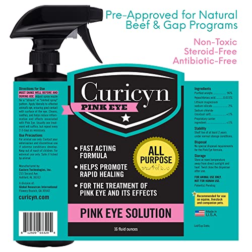 Curicyn Pink Eye Solution - 16oz, Extra Strength Formula Conjunctivitis Eye Drops for Dogs, Cats, Livestock and Horses – Pain Free, Non-Steroidal Dog Eye Wash with Purified Anolyte - - Thumbnail 5