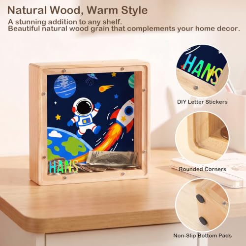 Image of ICOSY Piggy Bank for Kids, Wooden Framed Coin Bank