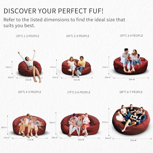 Bean Bag Chair for Adults 8FT,Soft Removable Cover for Teens/Girls Bedroom,Fluffy Giant Round Floor Beanbag Lounger Chairs (No Filler,Claret)