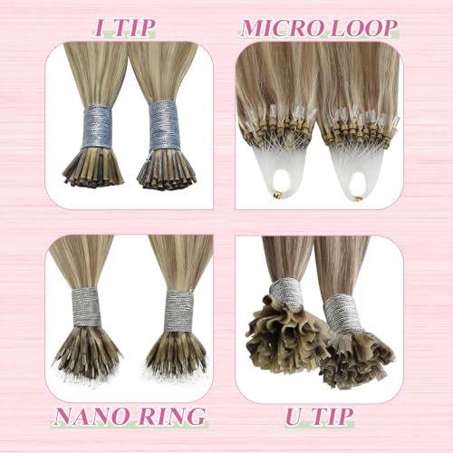 Image of YoungSee U Tips Hair Extensions Real Human Hair Brown to Blonde Pre Bonded Utip Hair Extensions Light Brown Highlight Blonde Human Hair K Tips Extension Highlight for Short Straight Hair 14In 50s /50g