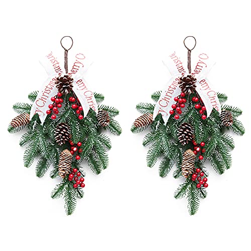 Guirlande De Noël En Forme De Larme Avec Baies Et Pommes De Pin - 70 Cm - Décoration Porte Ou Intérieur