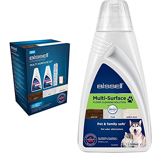 Bissell kit d'origine CrossWave Multi-Surfaces Pack Avantageux | 2 x 1 L Solution de Nettoyage | 1 x Rouleau-Brosse Multi-Surfaces & Formule Multi-Surfaces Febreze nettoyant-à Utiliser Pet Pro, Blanc Cover