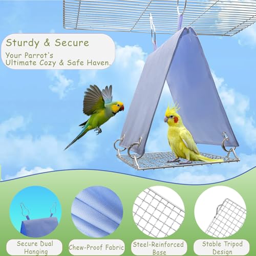 Image of Bird Tent with Removable Pad Easy to Clean, Bird Toys Swing Parrot Hammock for Cockatiels Conures - Hanging Cage Bed Waterproof, Chew-Proof for Parakeets Lovebirds, Blue