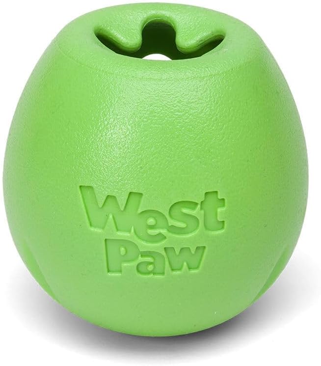 WEST PAW Zogoflex Rumbl Treat-Dispensing Dog Toy – Interactive Slow-Feeder Chew Toy for Dogs – Dog Enrichment Toy – for Moderate Chewers, Fetch, Catch – Holds Kibble, Treats (Jungle Green, Large)