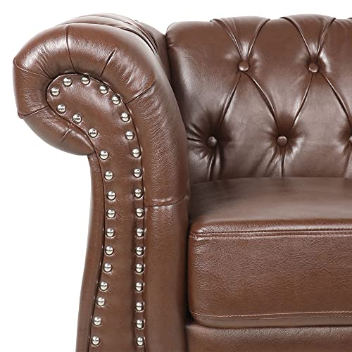 Fokwe Chesterfield Chair Leather, Upholstered Single Sofa Chair, Accent Comfy Club Armchair With Rolled Arms And Nailhead For Living Room, Bedroom (Dark Brown) #TOP3