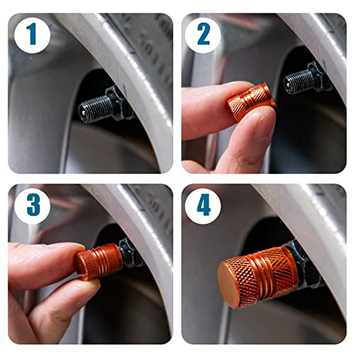 Image of Tire Valve Stem Caps for Car Tires Air Caps Cover 8 Pack Corrosion Resistant Premium Alloy Leak-Proof Universal for SUV Truck Motorcycle Bike Orange