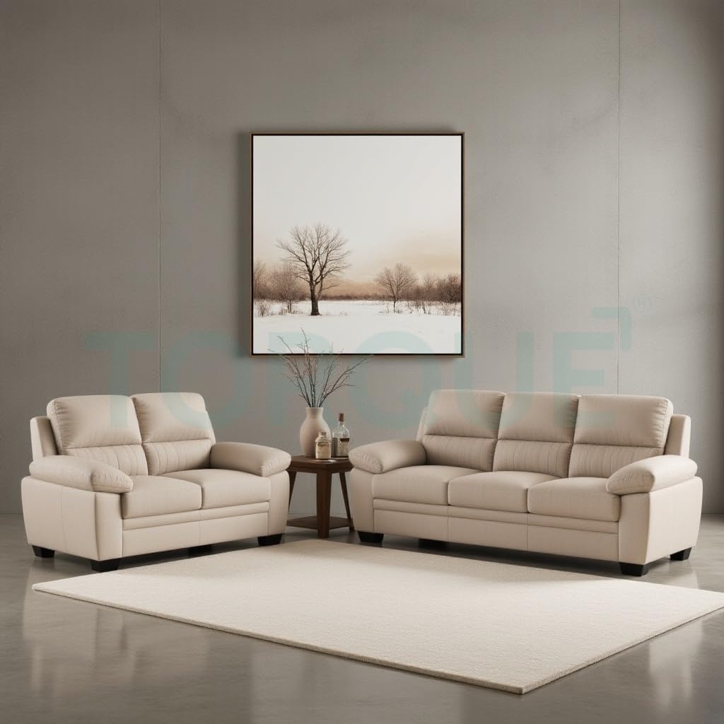 Torque - Jett Plush Premium 3+2 Seater Sofa Set (Beige) | Sectional Sofa 5 Seater 3 Plus 2 | 5 Seater Fabric Sofa for Living Room Office | 1 Year Warranty