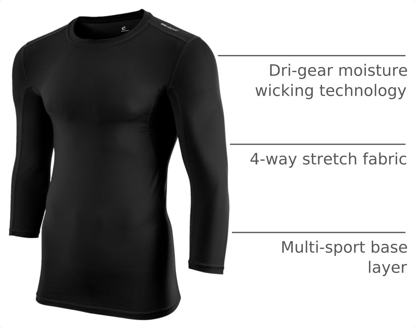 Champro Lightning Men's Three-Quarter Sleeve Compression Shirt Baselayer for Football, Basketball, Baseball
