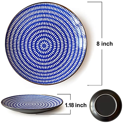 Qinlang 8 Inch Salad Plates Set Of 6, Dessert Plates, Pasta Plates, Small Ceramic Plates - Blue And White #TOP1