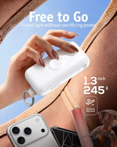 Image of RORRY Flow Portable Charger 10000mAh 40W Wall Plug Power Bank Battery Pack | Built-in USB-C Cable, Keychain Design, Fast Charging, for iPhone 17 /16 /15, Apple Watch, iPad, 3-in-1, Travel Essential
