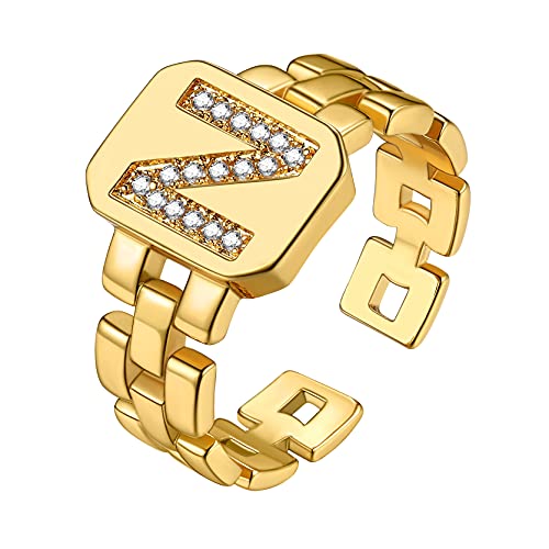 GoldChic Sello Anillo Oro Dedo de Amistad con Inicial de Nombre Anillo de Letra N Anillo Banda Hombre Dorado Pareja Regalo Navidad Reyes Magos Cover