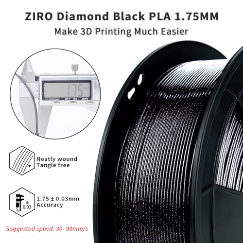 Image of ZIRO Glitter PLA Filament 1.75mm, 3D Printer Filament Shiny Sparkle PLA with Glitter, Pure Color Diamond Series 1KG /2.2lbs Spool, Fit Most FDM 3D Printers, Dimaond Black