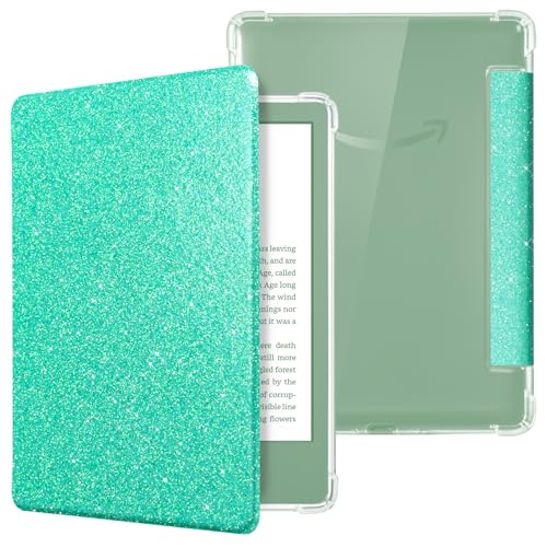 Image of CoBak Case for 6 inch Kindle 11th Gen (2024 and 2022 Release) - Ultra Slim Transparent Clear TPU Back Shell Protective Cover with Auto Wake /Sleep for Kindle 11th Generation 2024 Release, Glitter SageGreen