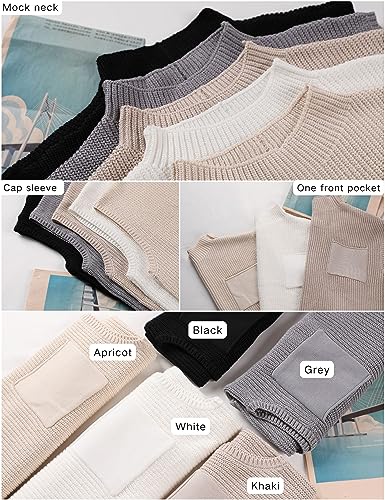 Fiona Jolin Women's Sleeveless Knit Sweater Vest Vintage Cap Sleeve Casual Mock Neck Tank Top with Front Pocket4