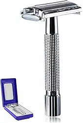 Barbeador Manual Clássico com Mecanismo de Abertura, Cabo Metálico Texturizado