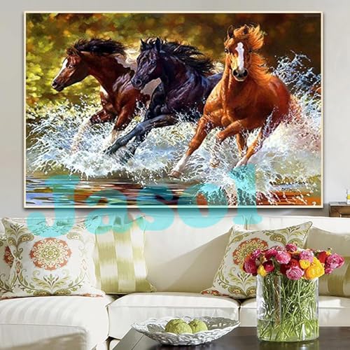 Image of Jasol Diamond Painting Kit, 40x30 Cms, Full Drill, 5D Crystals, Home Wall Decor Gift Set (Horse J40017)