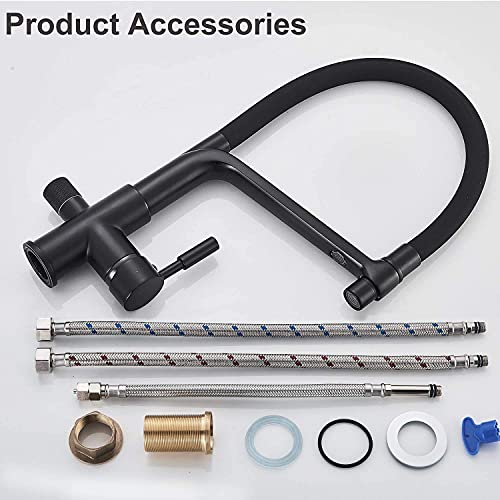 Robinet de cuisine à 3 voies noir en laiton avec douchette orientable - 6