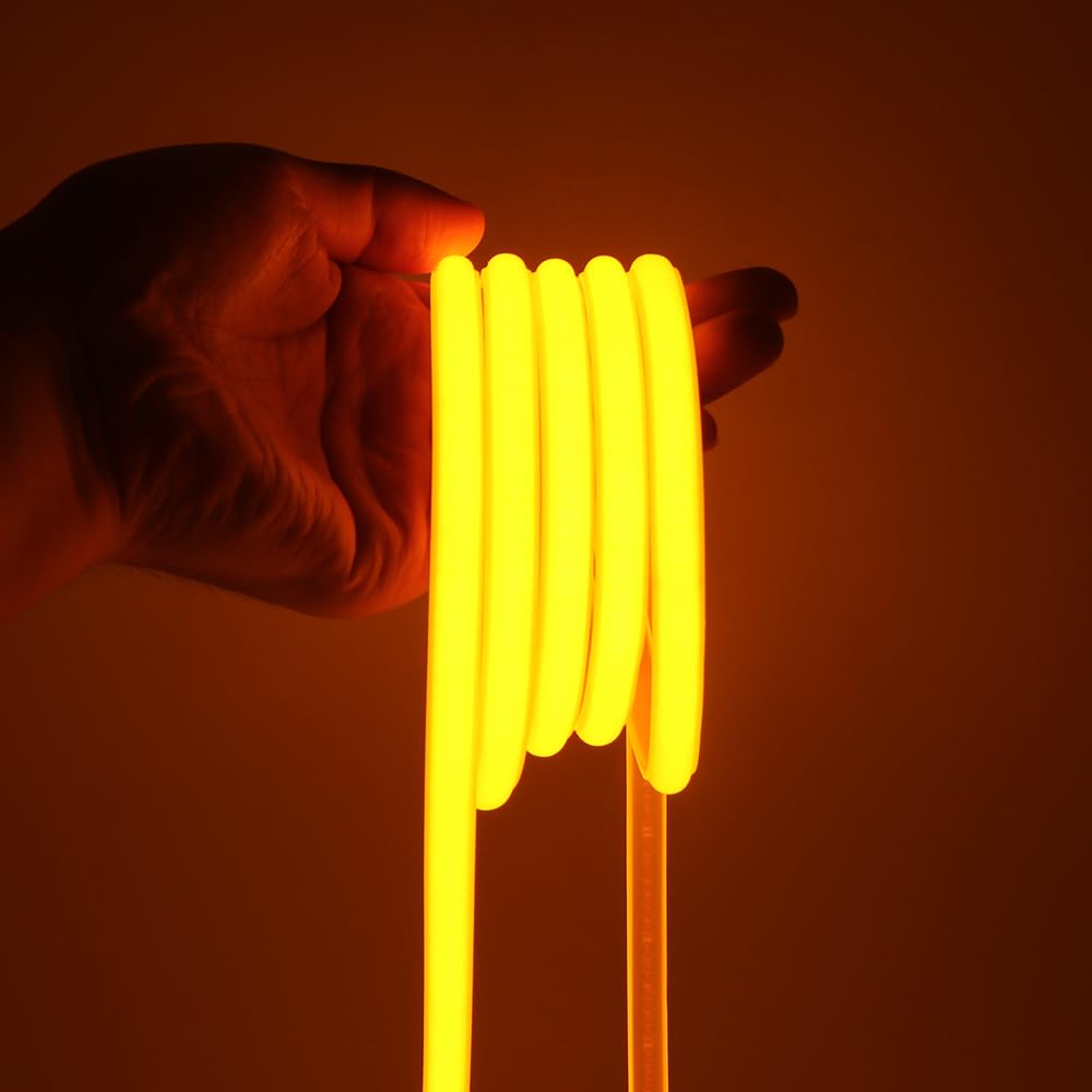 HEGEHE COB Neon Light Strip with 220V Power Cord, Cut to 50cm, 288LED/m Flexible and IP65 Waterproof Silica Gel Rope Light (50m, Yellow)