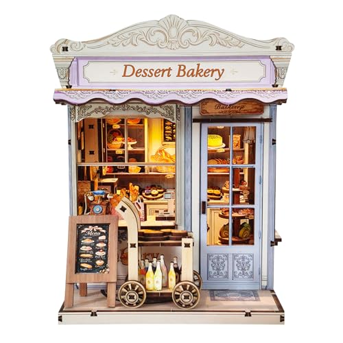 Book Nook Kit - DIY Miniature House Bakery Patisserie Dollhouse Kit for Adults and Teens Booknook Tiny House Bakery Shop Bookshelf Decor 3D Wooden Puzzle Gifts for Family Friends (with Glue)