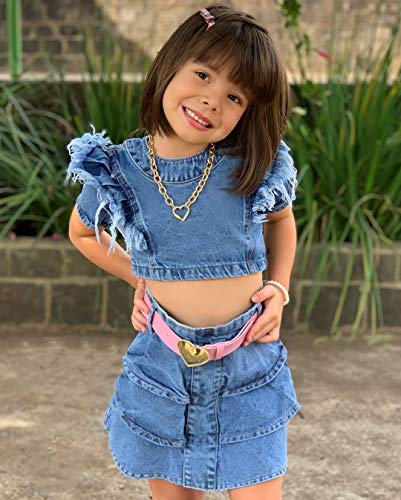 Toddler Baby Girl Clothes Denim Short Sleeve T-Shirt Tank Crop Tops Ruffle Jeans A-Line Skirt Kids Summer Outfits (Denim Blue, 3-4Years) #TOP2