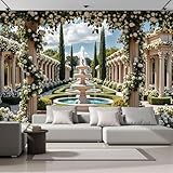Carta da parati fotografica - Fontana Corridoio Fiorito350× 256 cm Murale fotografico Decorazione moderna per Soggiorno e Camera da Letto Stile Cortile Europeo Beige