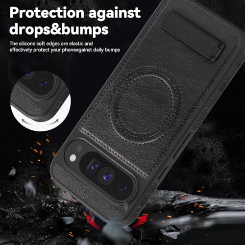 Image of Lunivop for Google Pixel 9 Pro XL Case Leather [Compatible with Magsafe Wireless Charging] Magnetic Cover Stand Funda para Google Pixel 9 Pro XL 6.8 '' 5G 2025 Rugged Best Phone Cases Black