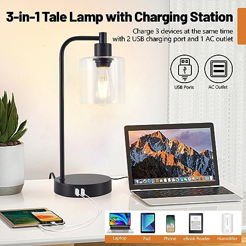 Bedside Lamps for Nightstand,Touch Table Lamps for Bedrooms Set of 2,Bedroom Lamps Set of 2 with USB Ports and Outlets,3-Way Dimmable Modern Table Lamps Set of 2,Bedside Lamps Set of 2,Bulbs Included