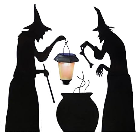 Amazon.com: Witch Halloween Decorations Outdoor, 2 Large Black Witches with Cauldron, Reflective ...