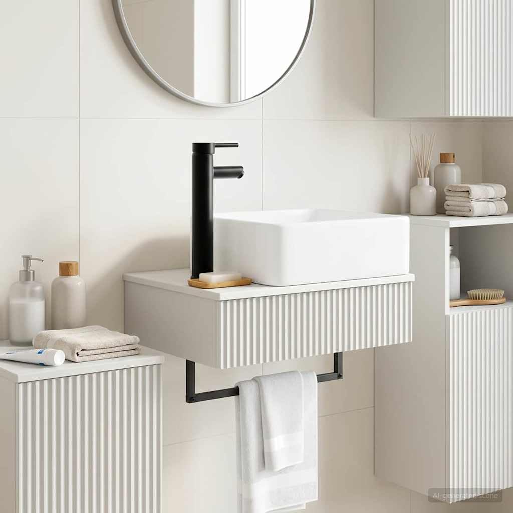 Lavabo da parete bianco in legno 50 x 41 x 39 cm con scarico rapido, accessori di montaggio per mobili da bagno, WC degli ospiti, ristrutturazione del bagno, lavandino