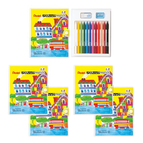 Amazon.co.jp: ぺんてる クレヨン 色鉛筆 パスティック 12色 5個
