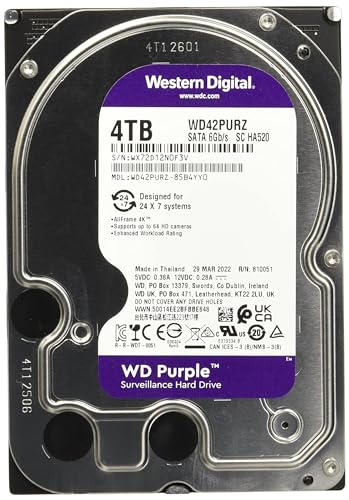 Image of Western Digital 4TB WD Purple Surveillance Internal Hard Drive HDD - SATA 6 Gb /s, 256 MB Cache, 3.5 inch - WD42PURZ