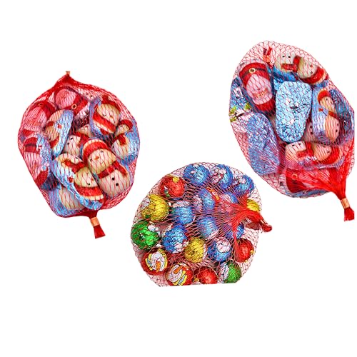 Chocolate Santa Christmas Chocolate Snow Men And Balls In Nets - Individually Foiled Milk Choc Gift Pack - Novelty Stocking Fillers Kids Men Women - Secret Santa Gift - Pack Of 3 x 100g Each