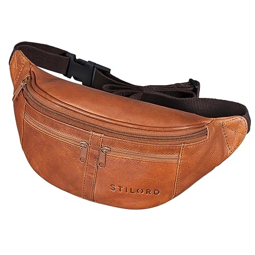 Echo Marsupio pelle vintage uomo donna Borsello con tasche in cuoio stile retrò per festival sport montagna jogging viaggio escursioni Colore:ocra - marrone