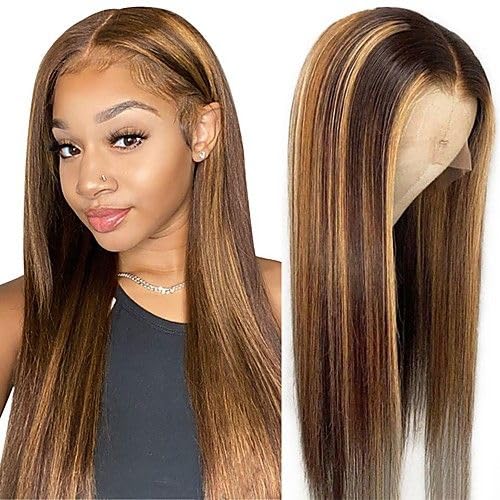 Miniatura 3 de Pelucas de cabello humano con encaje frontal degradado para mujeres negras, 13 x 4 HD, transparente, 427, rubio miel, pelucas frontales de encaje