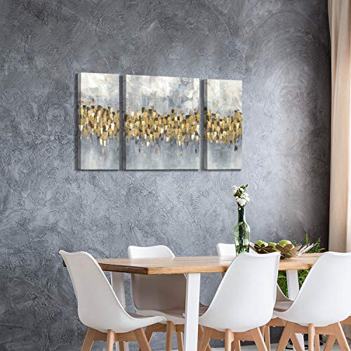 Tar Tar Studio Abstract Golden Canvas Wall Art: Modern Painting Print Artwork On Canvas For Living Room (Overall 48''W X 24''H, Multiple Sizes) #TOP4