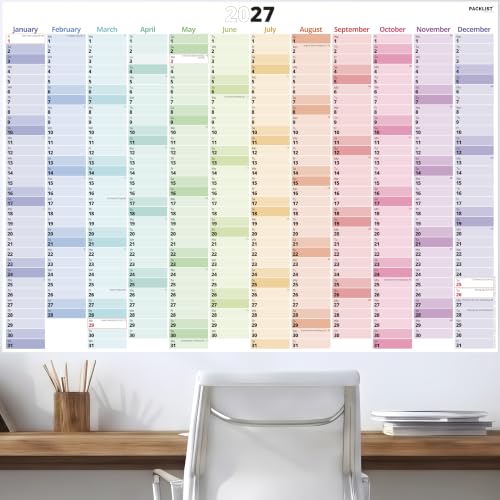 PACKLIST® Kalendarz ścienny 2027 UK - Stylish 12 Month A1 Wall Planner 2026 for Home, Study, Work & Family Plans. Large Wall Calendar, Colourful Yearly Holiday Planner UK & Rep. of Ireland