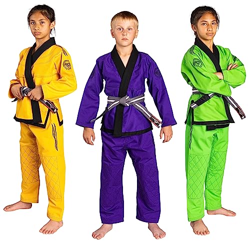 KO Sports Gear – Kids Gi Uniform Set, BJJ Jiu Jitsu Gi, Kimono and Pants, Pre-Shrunk (Purple, M00)