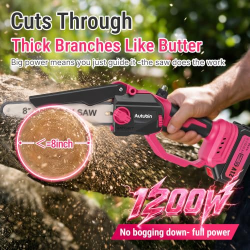 Image of 2-in-1 Pink Cordless Pole Saw for Tree Trimming, Branches Cutting
