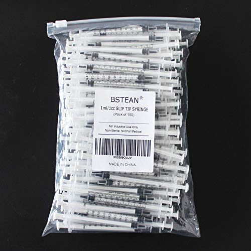 BSTEAN 1ml 1cc Syringe with Luer Slip Tip, No Needle, Non-Sterile (Pack of 150)