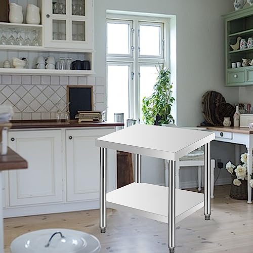ATMTV Stainless Steel Table for Prep & Work 24x24 Inches, NSF Metal Commercial Kitchen Table with Adjustable Under Shelf and Foot for for Restaurant, Warehouse, Home, Kitchen, Garage - Thumbnail 2
