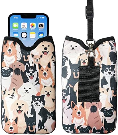 Tainada Men Women Neoprene Shockproof Phone Sleeve Pouch Carrying Case with Neck Lanyard, Belt Loop Holster for iPhone 13/12, 13/12 Pro Max, 11, Samsung S23+, A53 (Doodle Dogs Pattern)