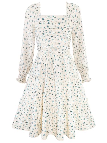 HOZIY Girls Long Sleeve Dress Ruched Smocked Tiered Ruffle A-Line Casual Boho Teen Dresses with Pocket Size 6-16 Years