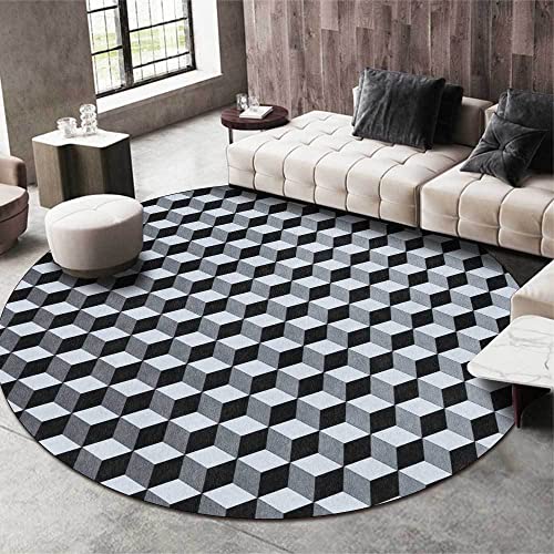 LONGSAO Alfombra Antideslizante Redonda Lavable ø 80 cm para Salón Dormitorio Baño Cocina Decoración Pasillo Geométrico Moderno en Blanco y Negro y Gris