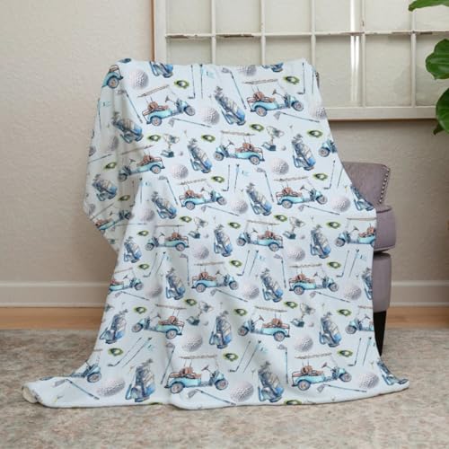 Image of Baby Boys Blankets Golf Gear Sport, Watercolor Blue Ball Glove Car Stick Soft Lightweight Nursery Receiving Swaddle, Flannel Newborn Infant Toddler Crib Bedding Kids Gift 30 x 40 in