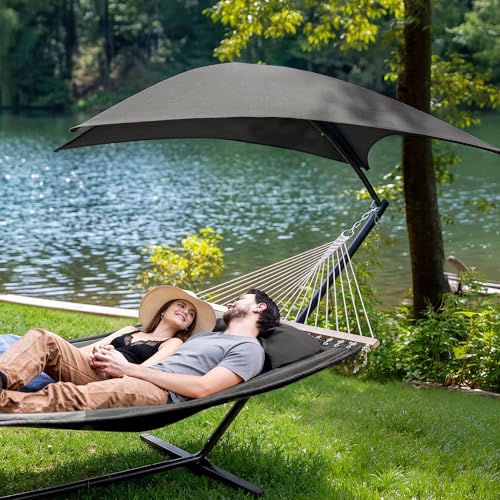 Image of SUNCREAT Hammocks Standing Patio Hammock with Canopy, Dark Gray
