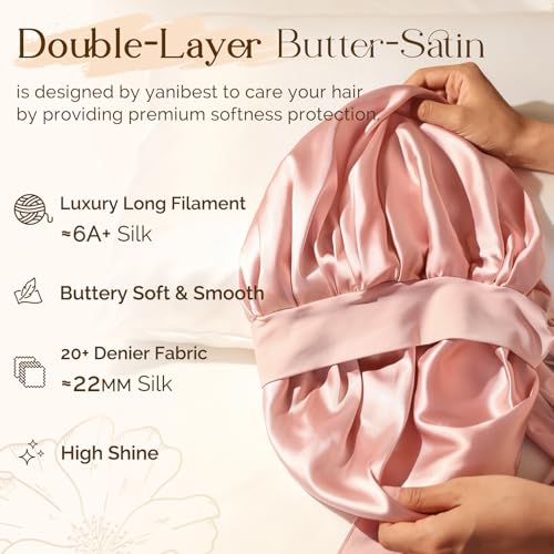 yanibest silk bonnet for sleeping women adjustable double layer satin bonnet reduce friction prevent frizz natural curly hair