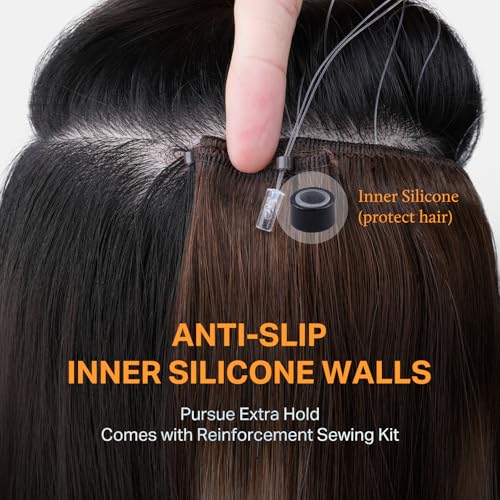 Image of DOORES Invisible Micro Beaded Weft Extensions Human Hair, 20 Inch Balayage Natural Black to Light Blonde 100g Beaded Weft Extensions,Remy Hair For Women Soft Silky Hair