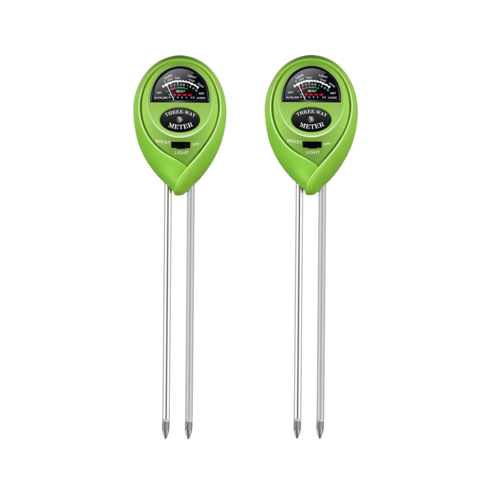 iPower 2-Pack Soil pH Meter, 3-in-1 Moisture Light Tester Kit for Garden Lawn, Farm Indoor & Outdoor Use, Promote Plants Healthy Growth, 2 Pack, Battery Not Needed, Grass Green