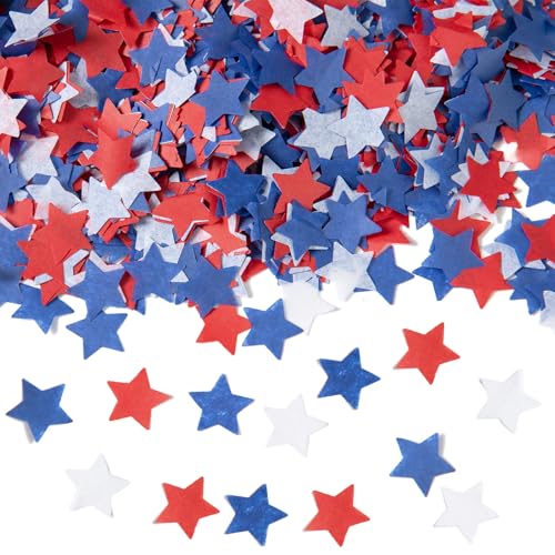 Image of 8000pcs Patriotic Star Confetti Decoration, 4th of July Blue Red White Paper Star Shaped Table Tissue Confetti for Independence Day Birthday Party Decoration
