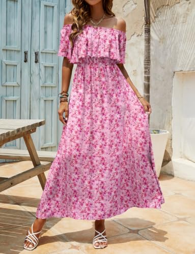 Image of Bluetime Womens Maxi Dress Off Shoulder Floral Print Boho Beach Long Summer Dresses